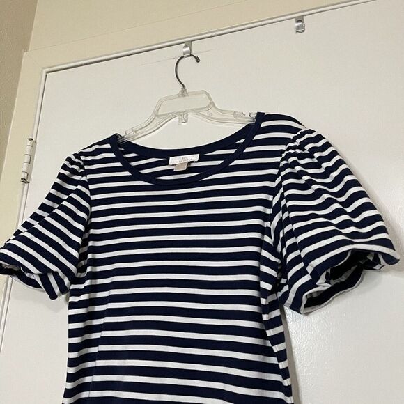 Rachel Parcell navy Stripe cotton Bubble Sleeve T-Shirt Dress size Small - Picture 3 of 8